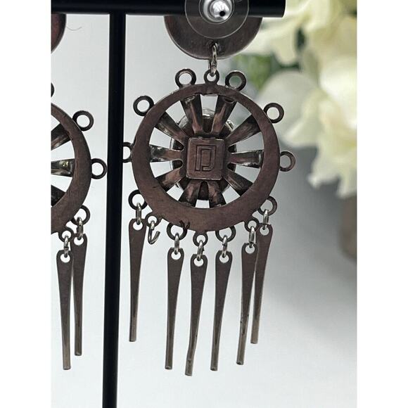 Dannijo Signed Crystal Carter Silver Tone Spear Dangle Earrings - Picture 5 of 12